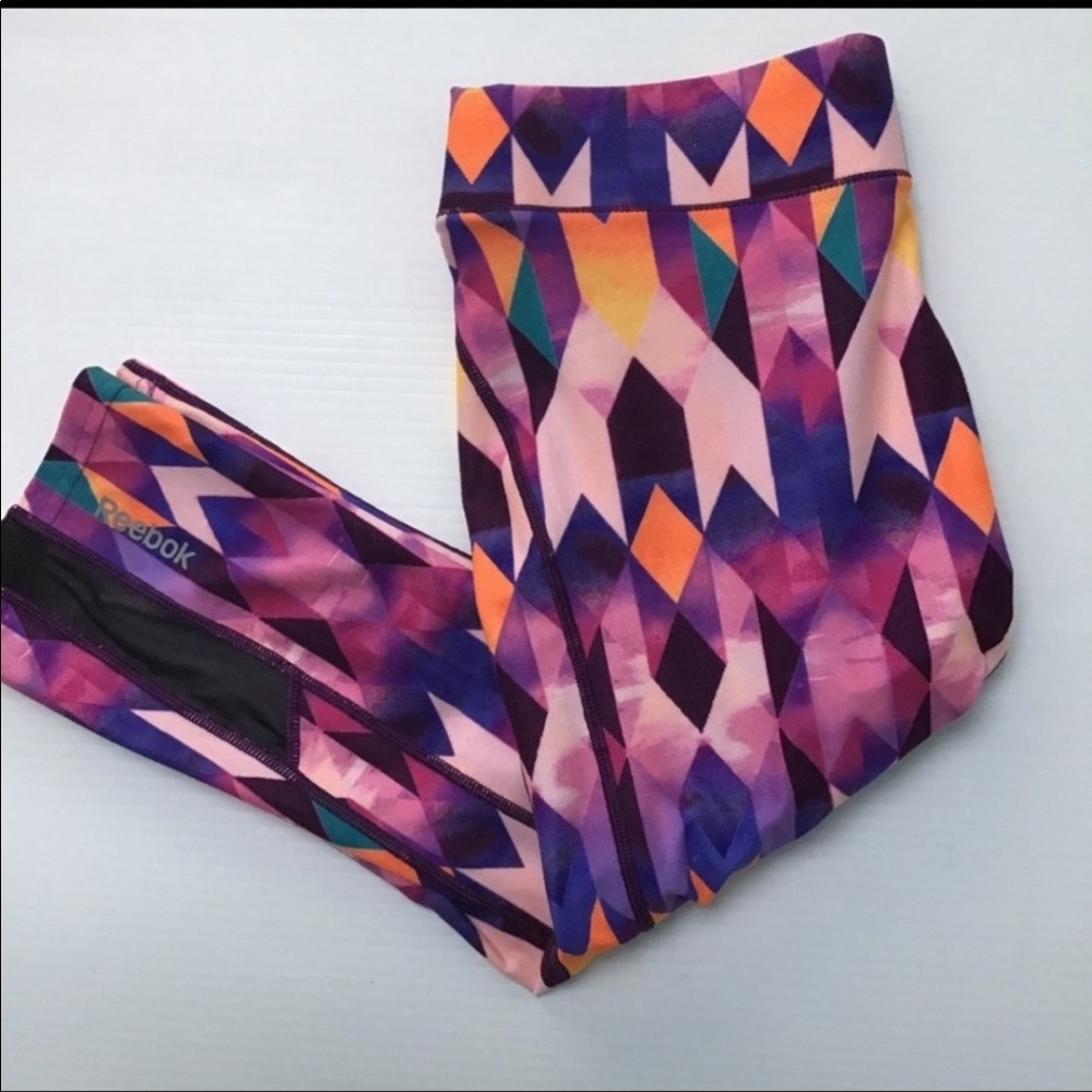 Reebok Pink & Purple Geometric Cropped Leggings